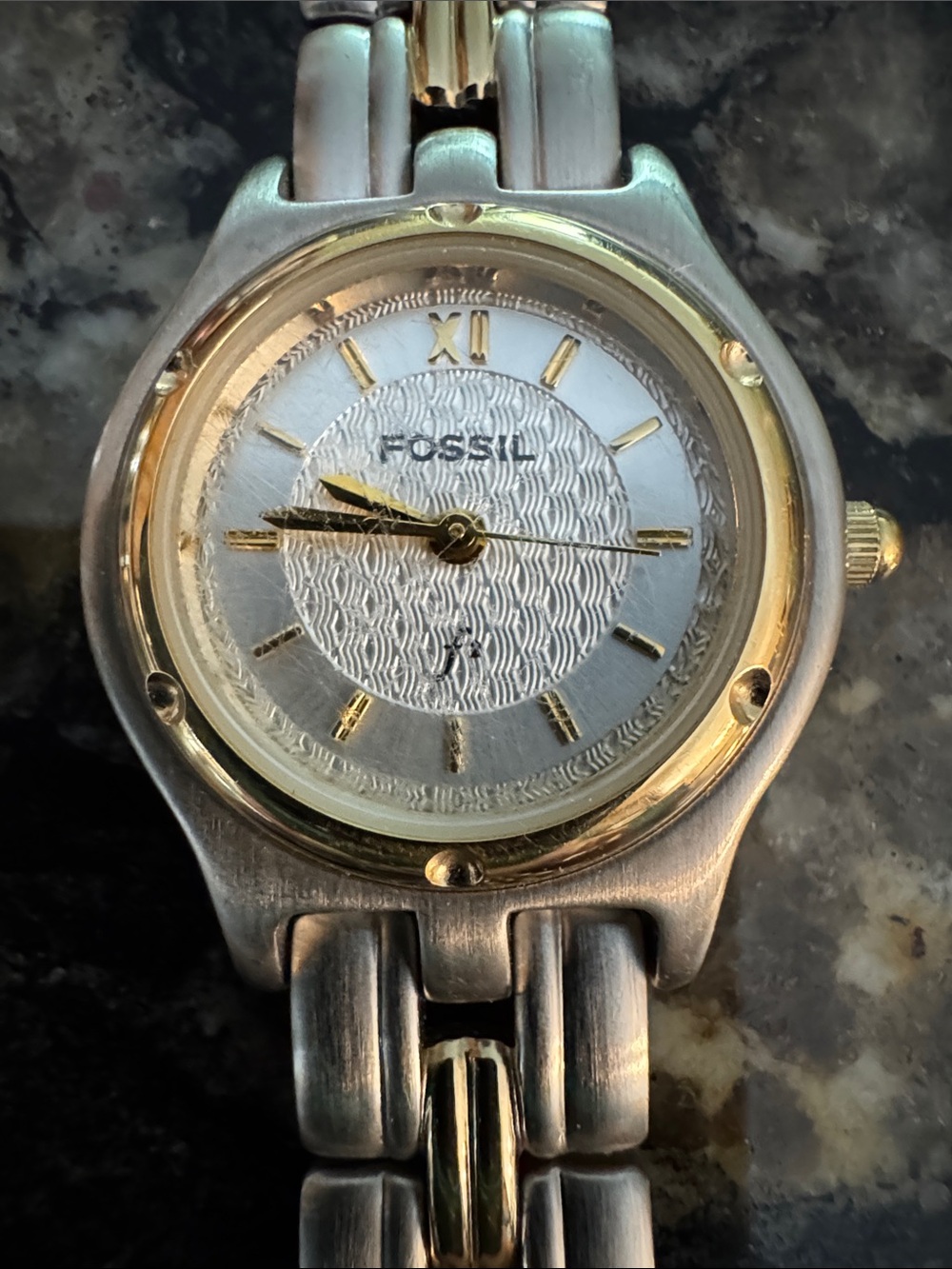 XS Fossil Two-Tone Silver and Gold Bracelet Watch